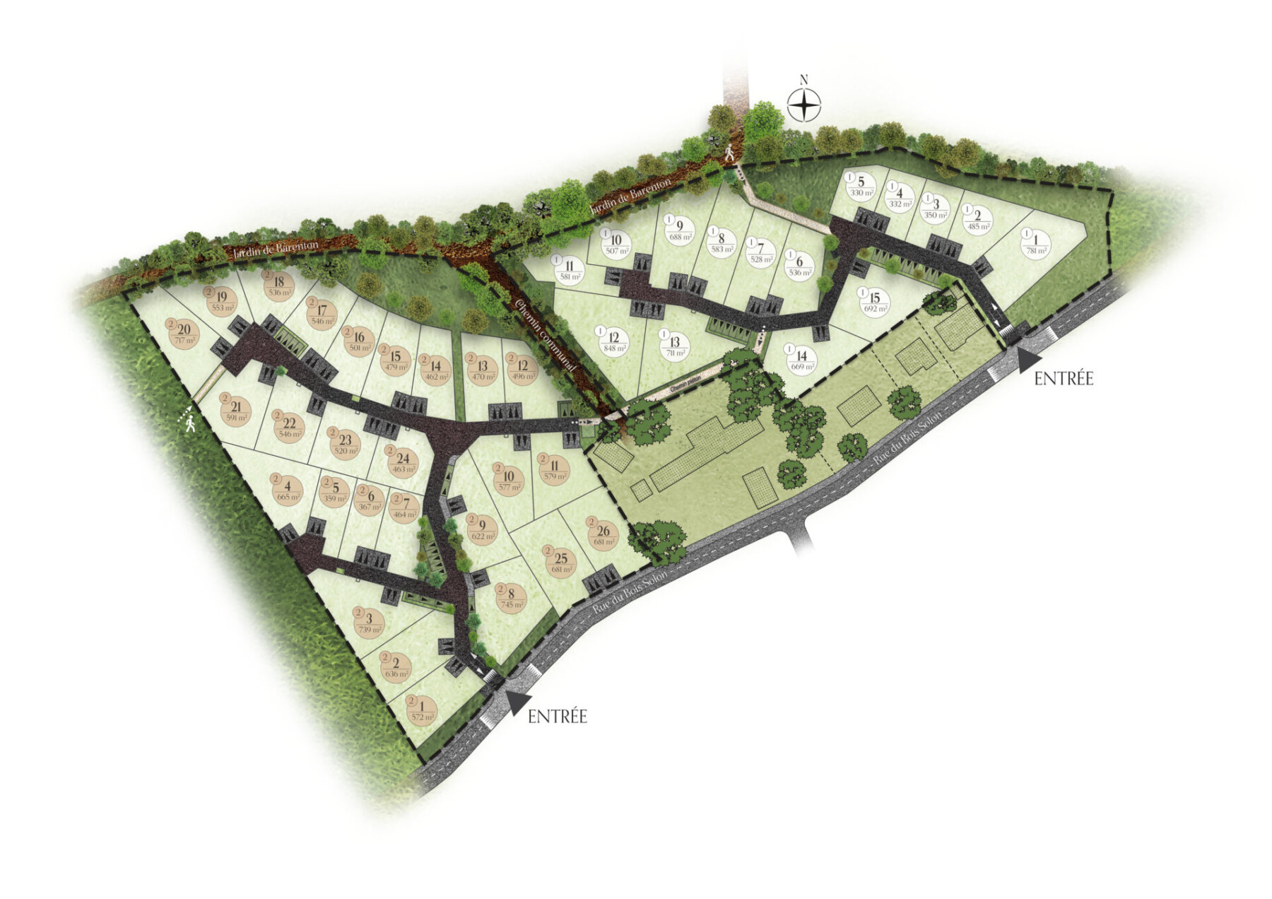 Terrains à vendre à Malestroit, plan de composition du lotissement Bois Solon