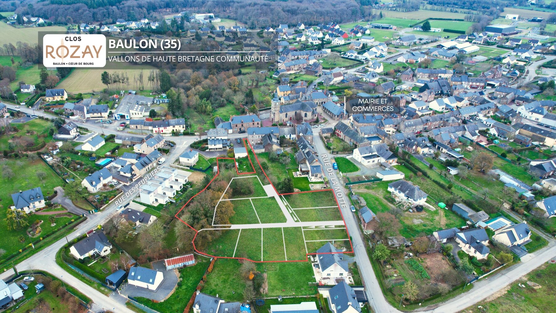 Terrains à vendre à Baulon, vue aérienne du lotissement Clos Rozay