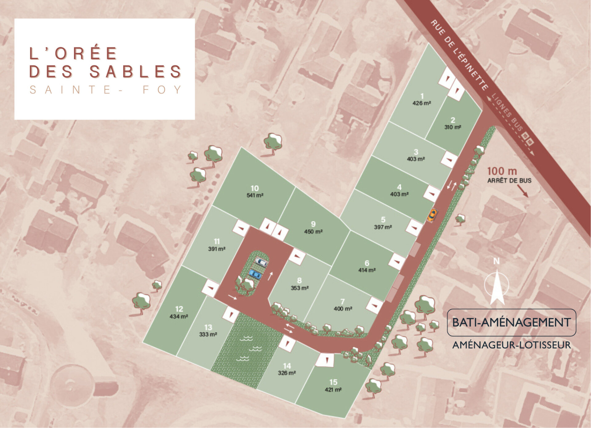 Terrains à vendre à la Sainte Foy, plan de composition du lotissement l'oréee des Sables