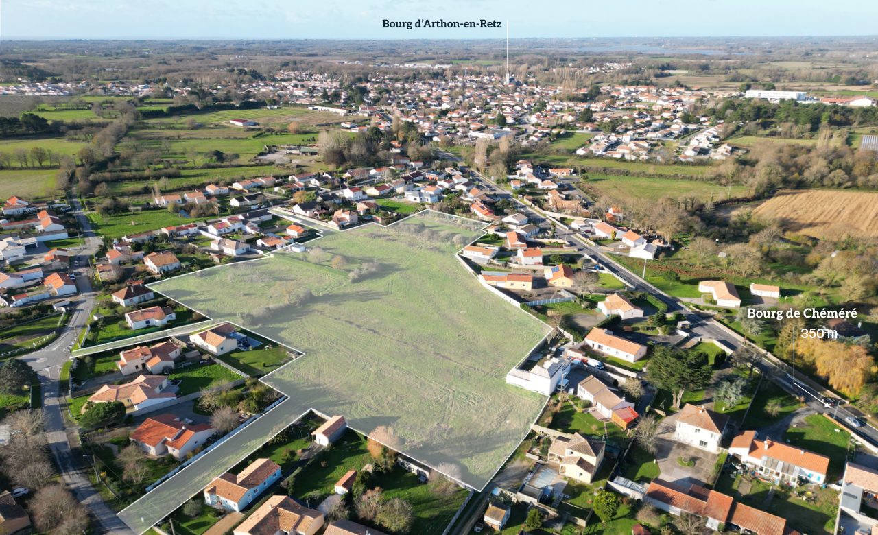 Terrains à vendre à Chaumes en Retz, photo aérienne du lotissement Le Mesnil du Brandais