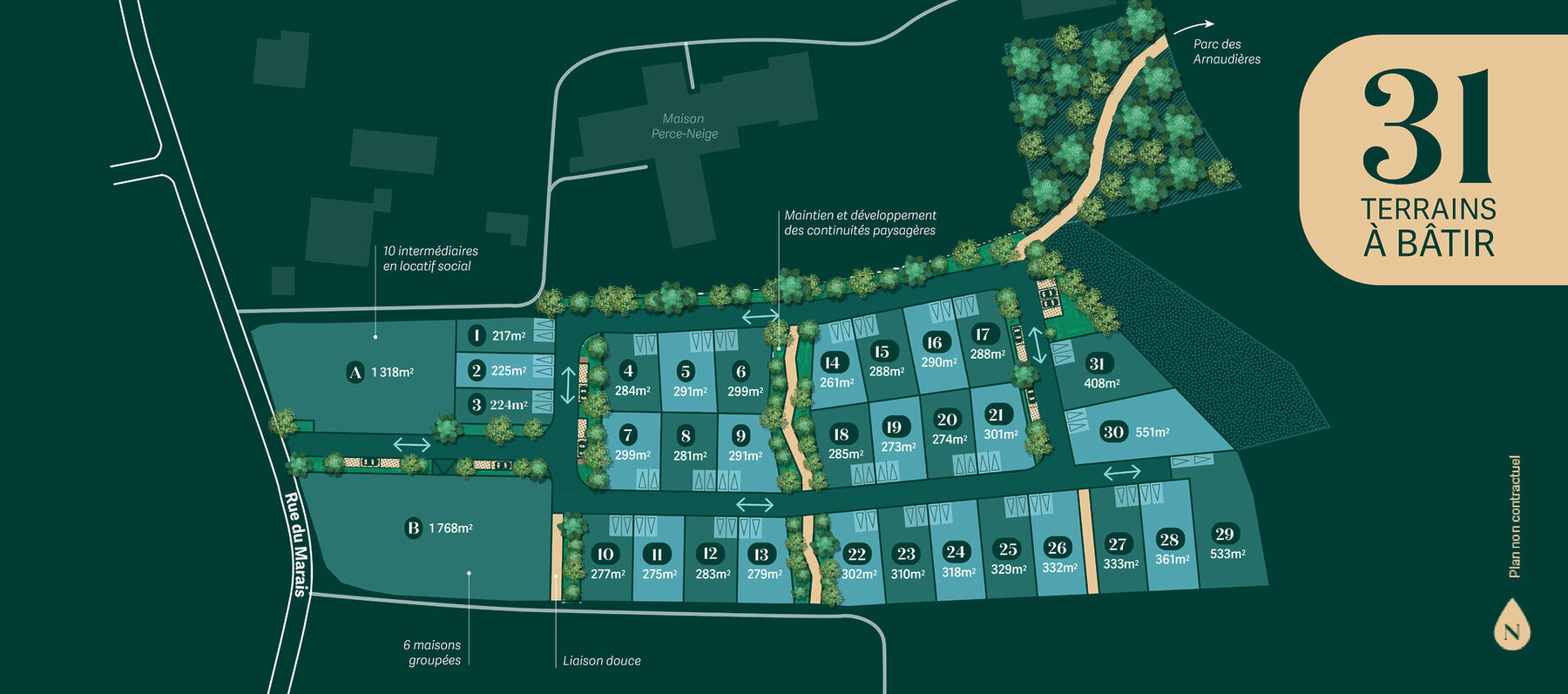 Terrains à vendre à Givrand, plan de composition du lotissement Ô Gué Gorand