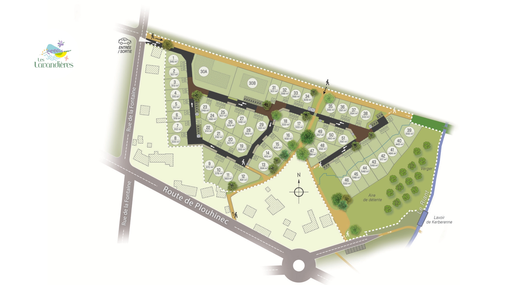 Plan de composition du lotissement les Lavandières à Riantec